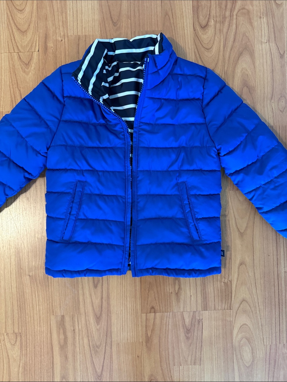 GAP Royal Blue Quilted Puffer Jacket with Striped Lining